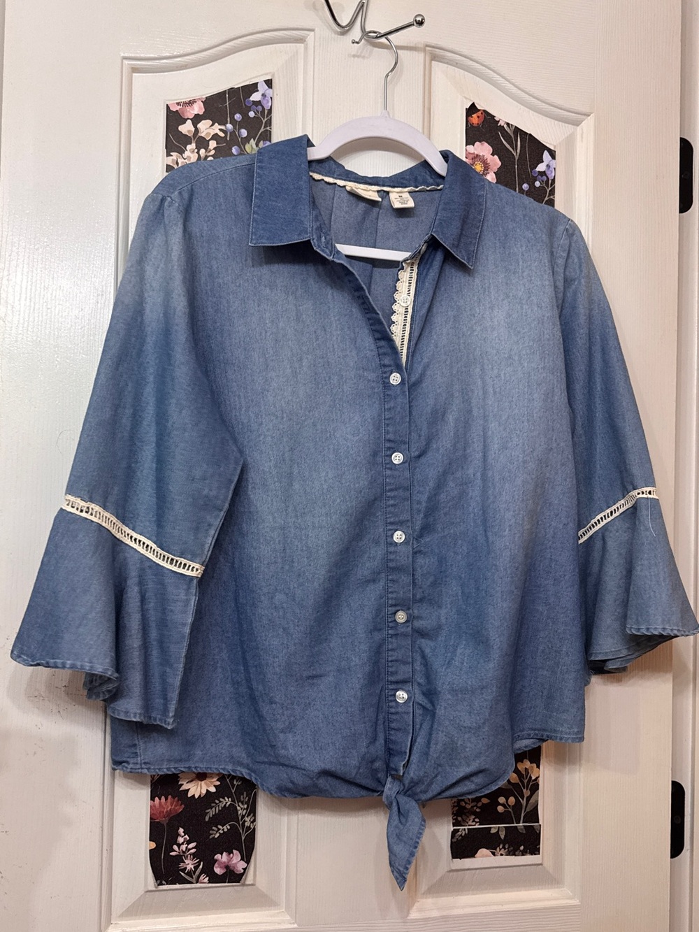 Westbound Chambray Tie-Front Button-Down Shirt in Light Blue